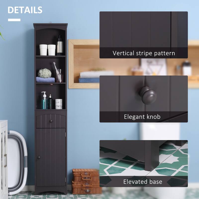 HOMCOM Bathroom Storage Cabinet, Free Standing Bath Storage Unit, Tall Linen Tower with 3-Tier Shelves and Drawer, Brown