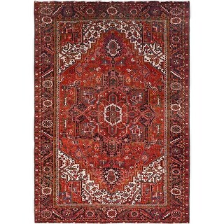 Hand Knotted Red Heriz with Wool Oriental Rug (9'6