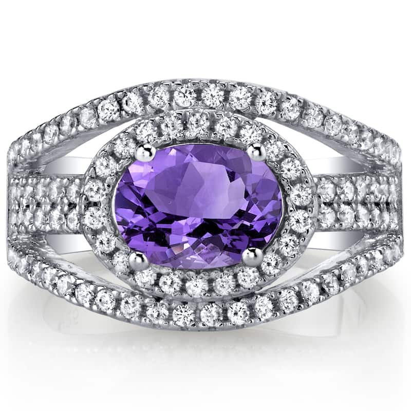 Sterling Silver 1 ct Amethyst Halo Ring