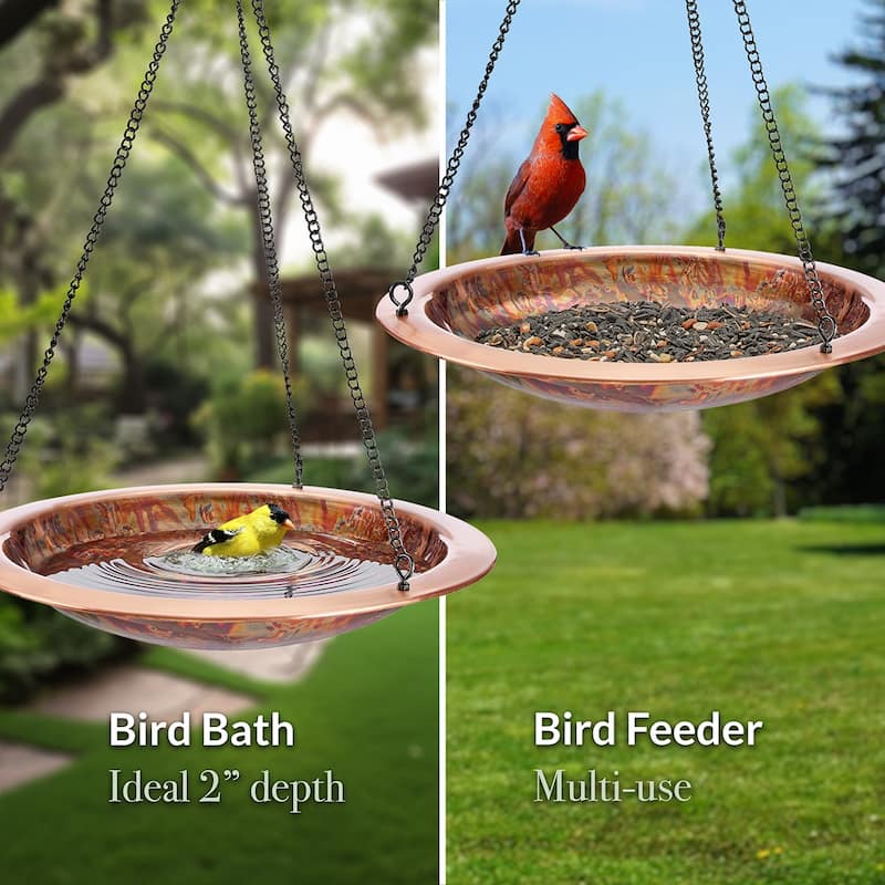 13" Hanging Fired Copper Bird Bath