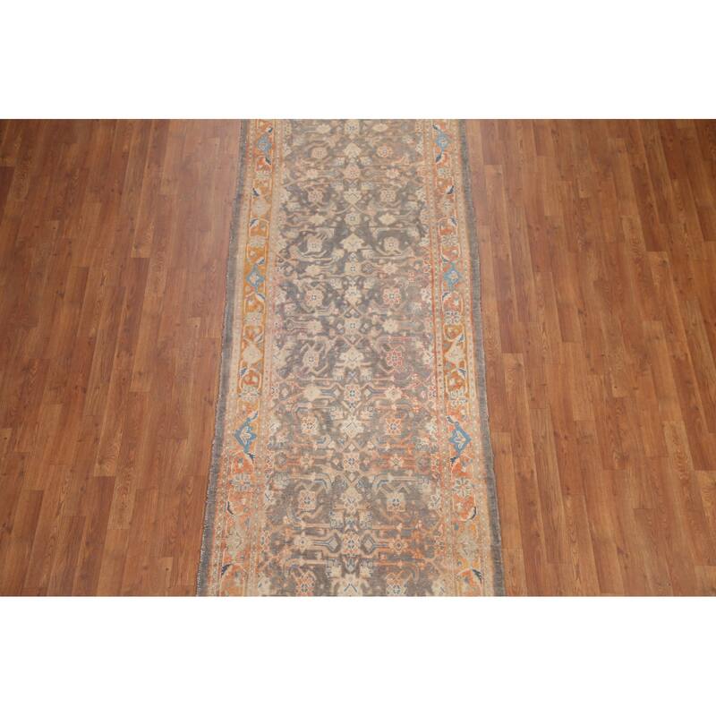 Hand Knotted Oriental 100% Wool Carpet Traditional All-Over Greys & Charcoal Mahal Runner Rug - 10' 2'' X 3' 7''