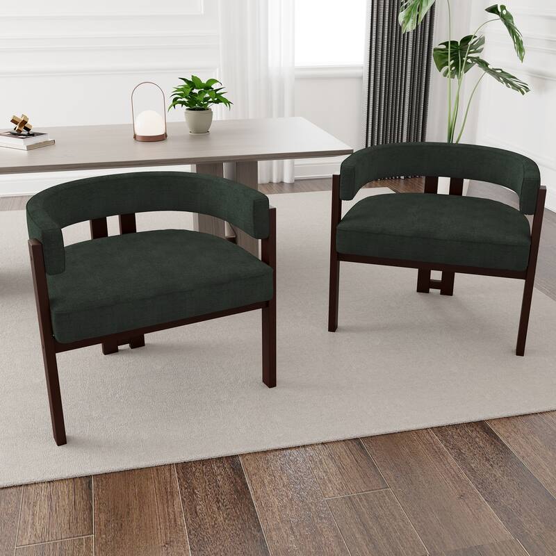 Set of 2 Modern Teddy Upholstered Accent Chairs, Open Back Barrel Dining Chair for Living Room & Bedroom - Emerald