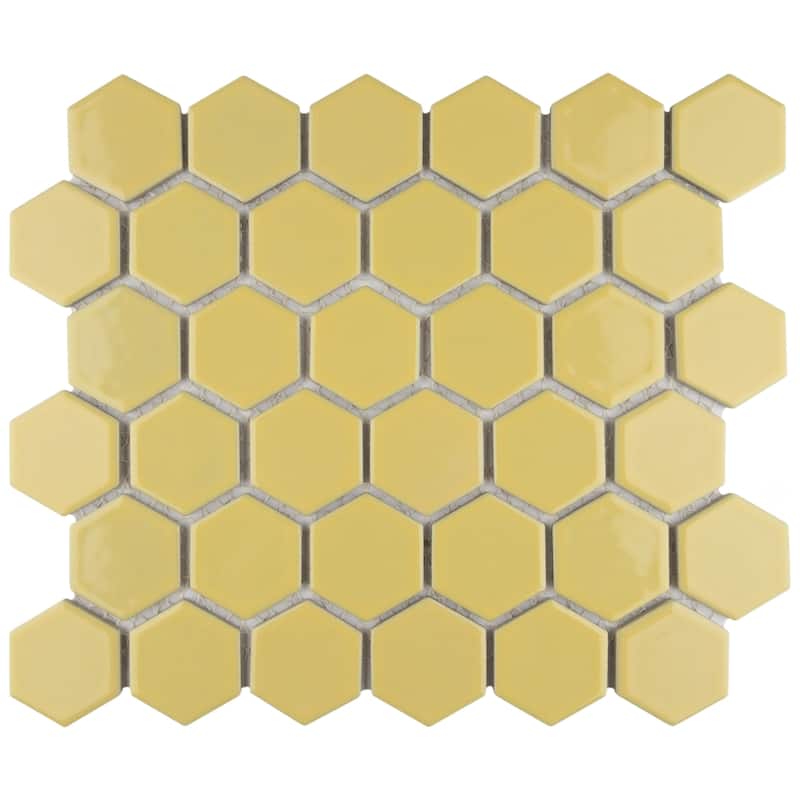 Merola Tile Hudson Due 2" Hex Vintage Yellow 10-7/8" x 12-5/8" Porcelain Mosaic Floor and Wall Tile