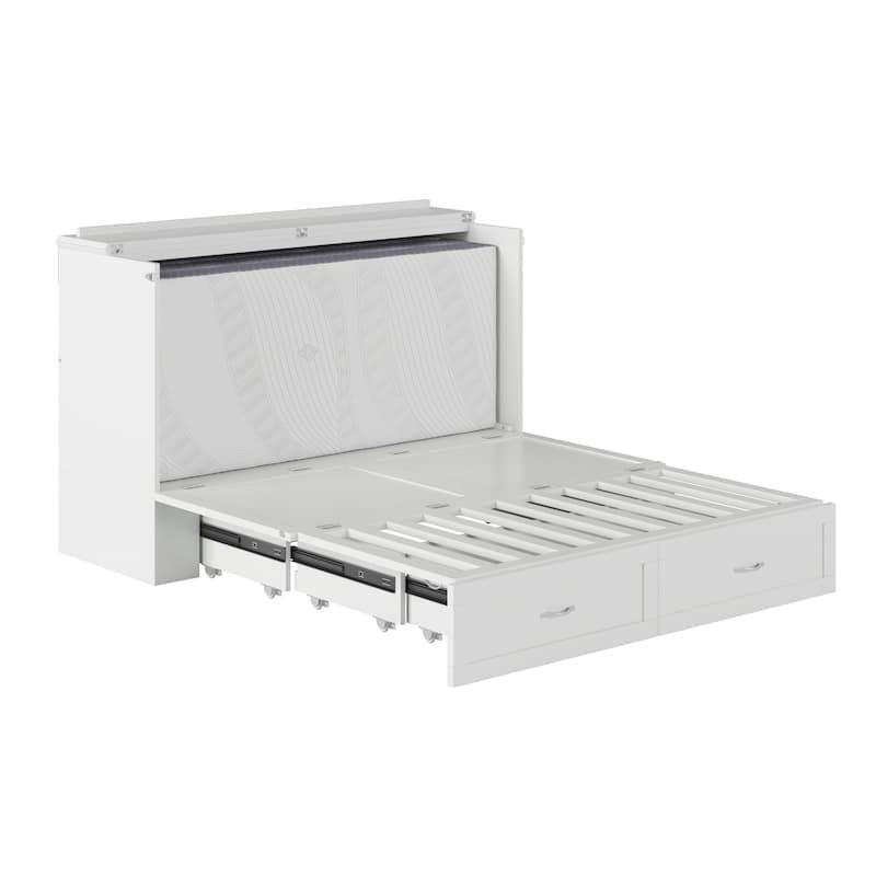 Hamilton Queen Murphy Bed Chest with 6" Mattress, Storage Drawer & Built-In Charger in White