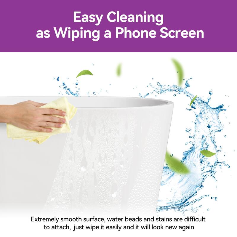 HOROW 47 x 26.8 Inch Soaking Bathtub with Side Drain White with Matte Black Trim