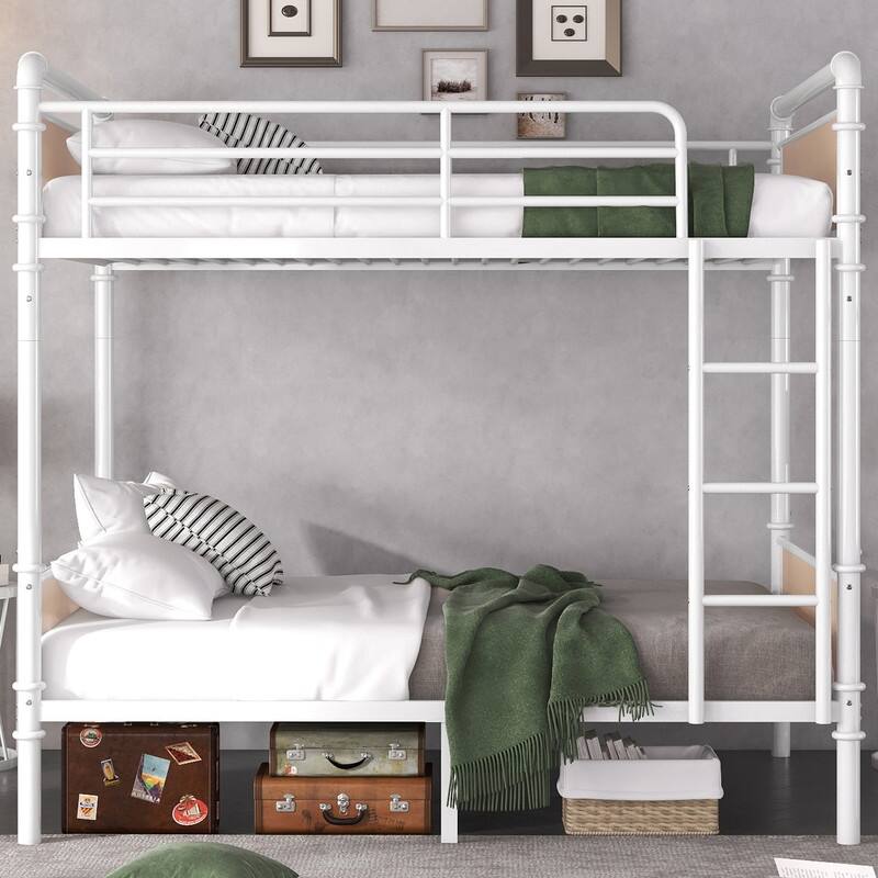 Twin XL Over Twin XL Bunk Beds , Industrial Heavy-Duty 2 in 1 Twin XL Bunk Bed with Ladder and Slats Support, High Guard Rail