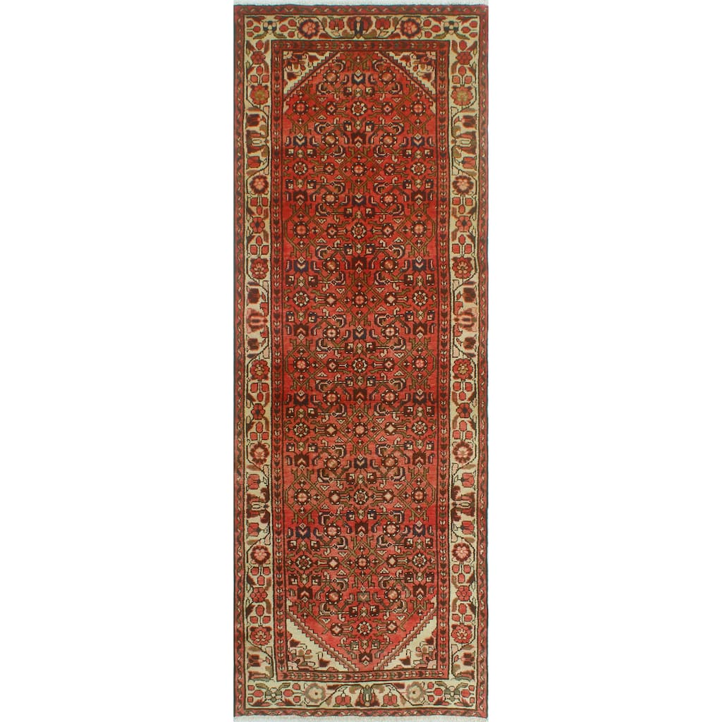 Fine Vintage Distressed Guldaria Rust/Ivory Runner - 3'4" x 9'10"