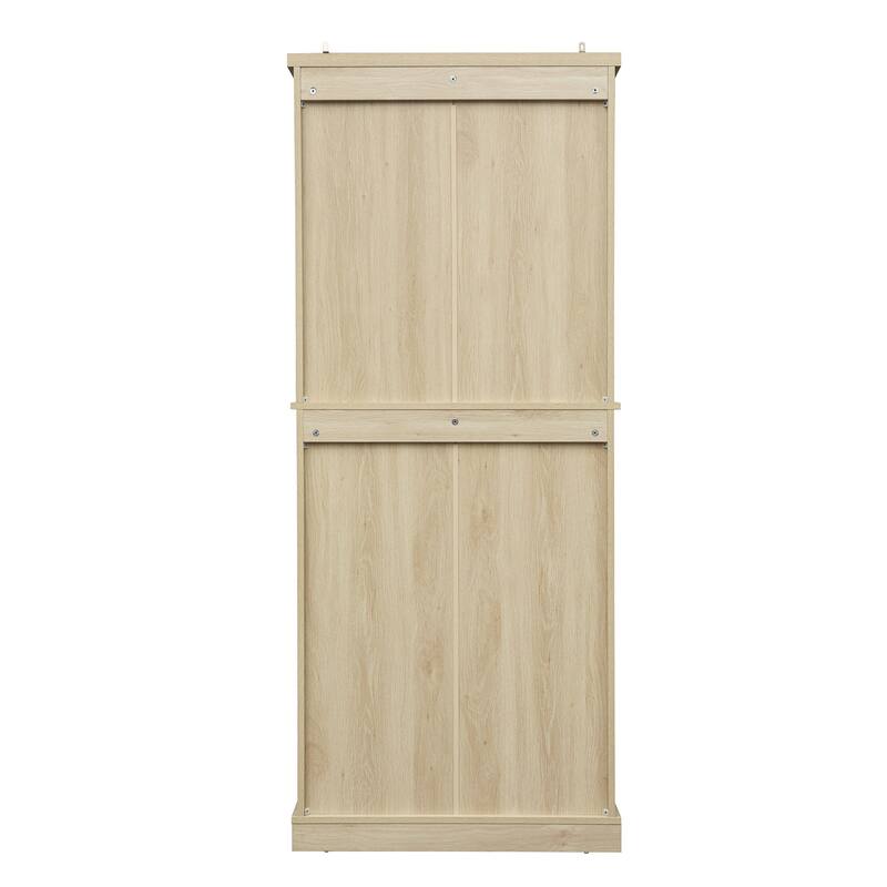 GDFStudio - TallRattan Modern Storage Cabinet with 4 Doors, 1 Drawer, and Adjustable Shelves