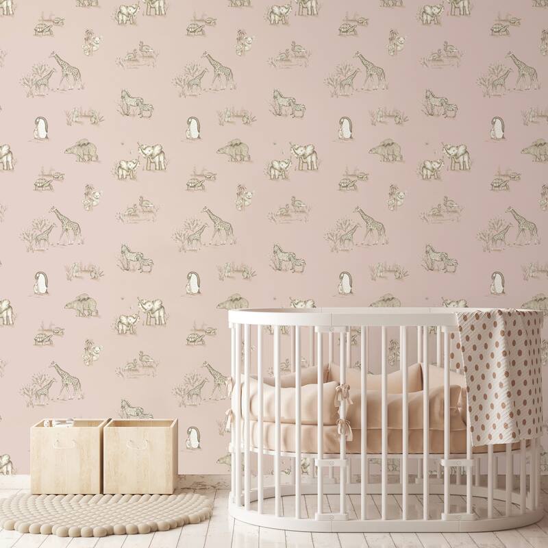 Advantage Safari Babies Pink Animal Wallpaper