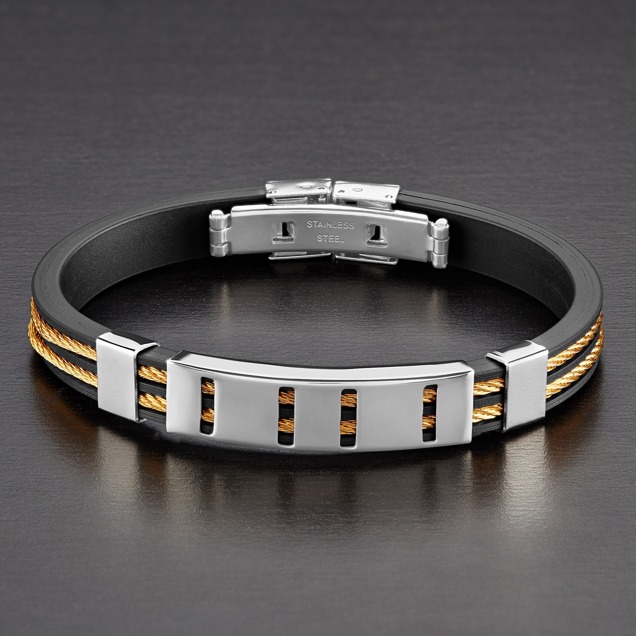 Stainless Steel Black Silicone Bracelet for Men for Boys Inlaid with Steel Cable Stainless Steel Black Silicone Bracelet for Men for Boys Inlaid with Steel Cable