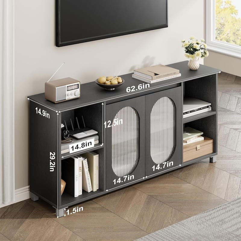 70 inch TV Stand with Frosted Glass Doors with Storage Shelves for Living Room - N/A