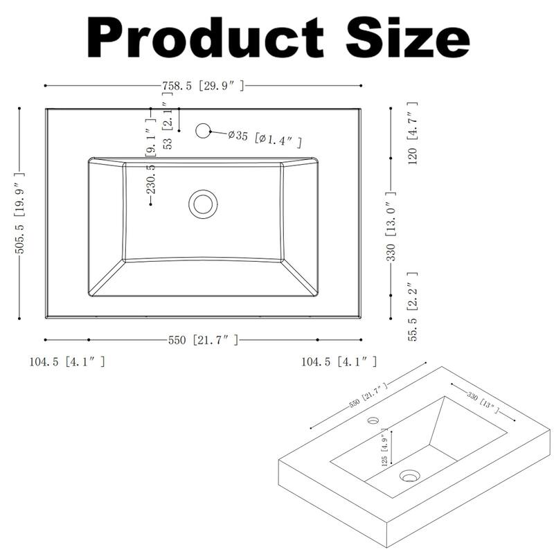 GDF Studio - Alexender Minimalist Design Wall-Mounted Floating Bathroom Vanity with Integrated Basin and Beveled-Edge Handles