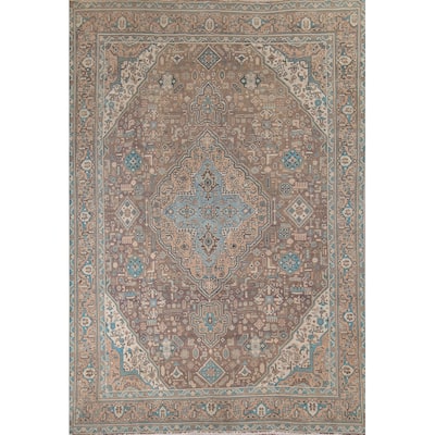 Brown Distressed Tabriz Vintage Persian Area Rug Handmade Wool Carpet - 8'3" x 11'4"
