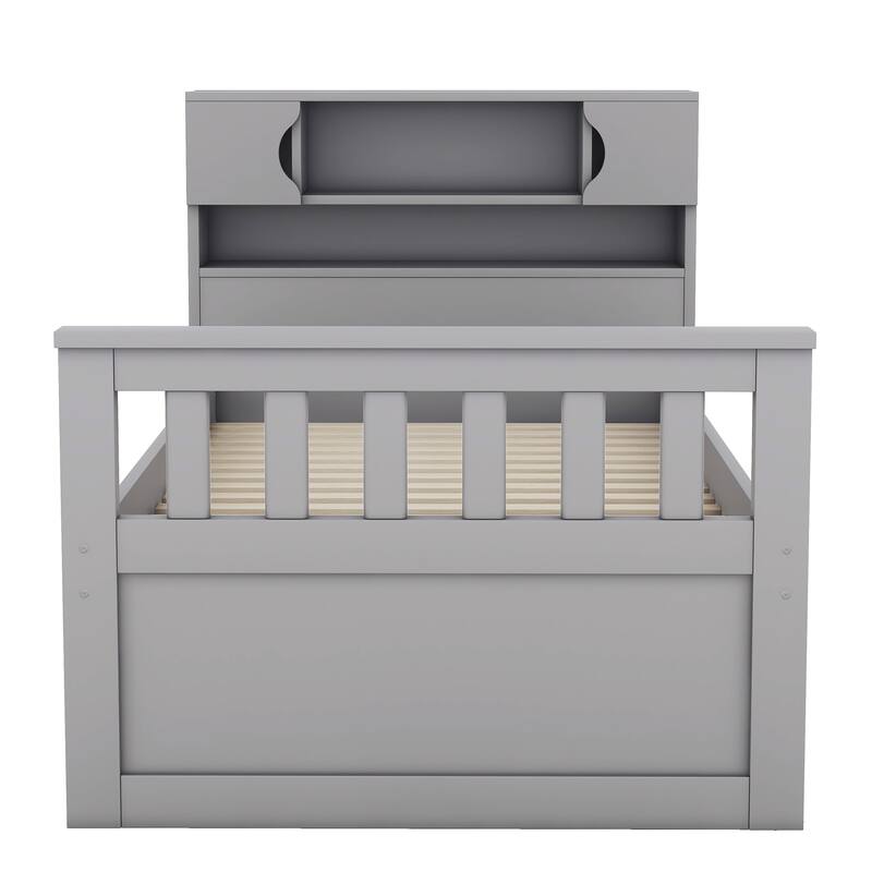 Twin Captain Platform Bed with Drawers & Bookcases