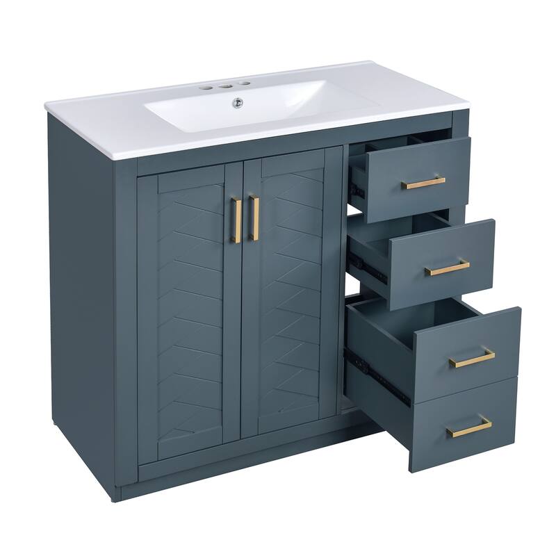 36'' Freestanding Bathroom Vanity with Sink, Solid Wood Frame, 3 Drawers