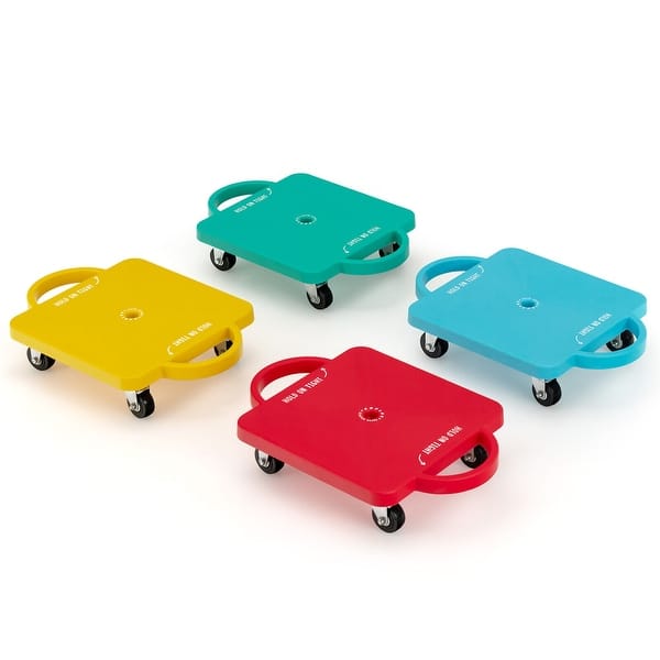 slide 2 of 9, 4 Pieces Kids Sitting Scooter Set with Handles and Non-marring Casters - 17" x 12" x 4" Multicolor