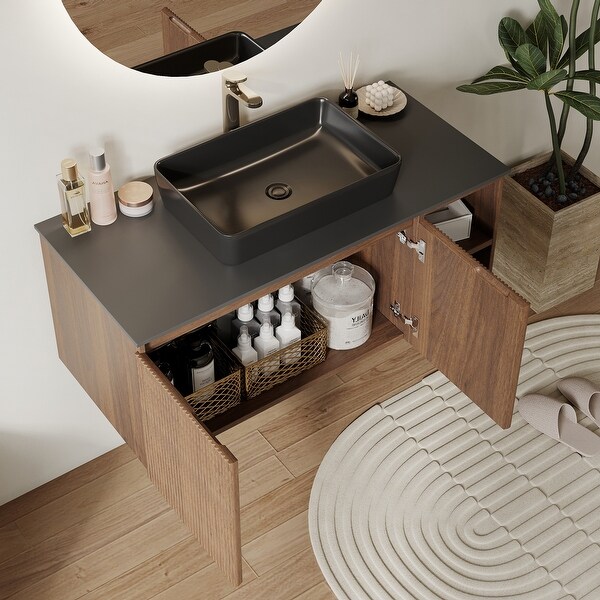 【新品】 35.83'' Single Bathroom Vanity with Glossy Sintered Stone トップス