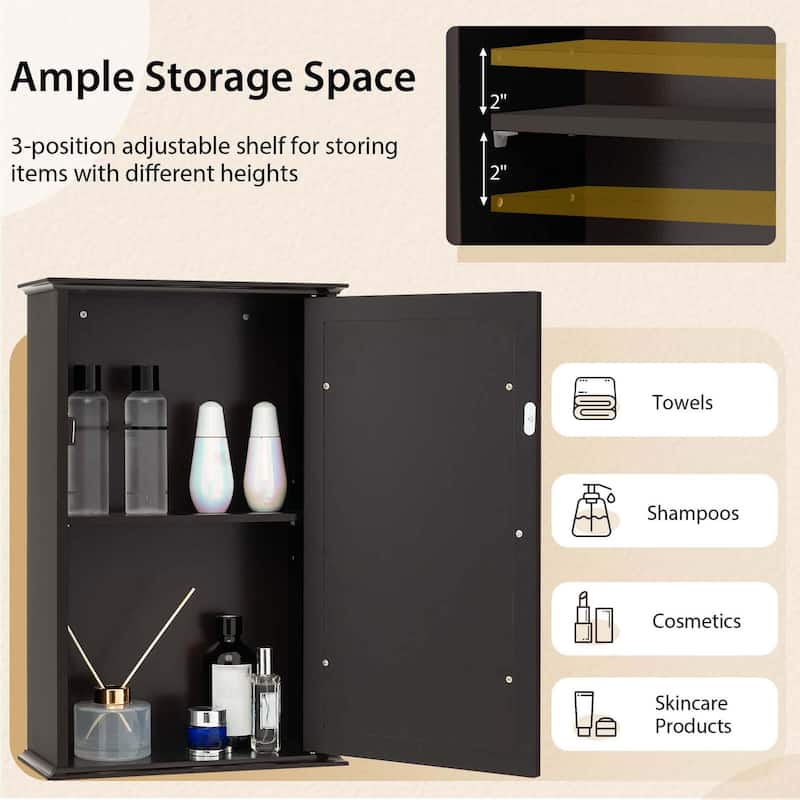 Costway Bathroom Wall Cabinet Single Mirror Door Cupboard Storage