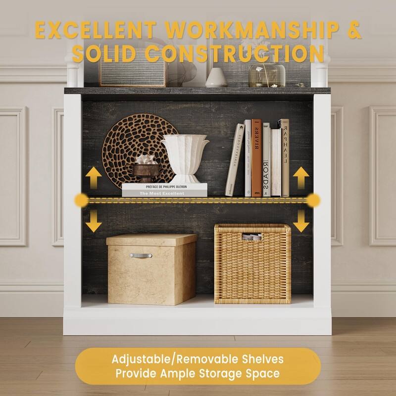5-Tier Roman Column Style Bookcase with Cabinet Adjustable Shelves and Lights