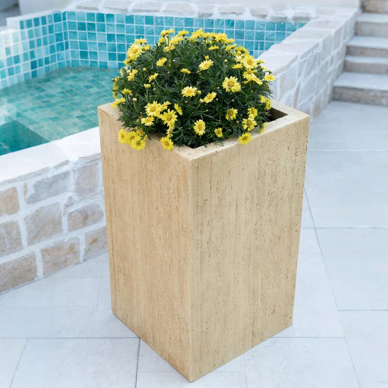 MGO Handmade Rectangle Planter Box, 27" Height, Travertine Finish - Antique Brown