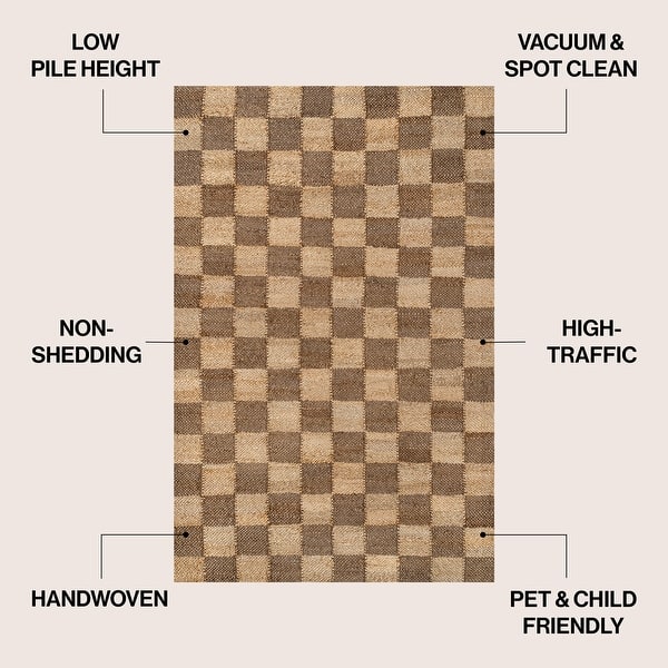 dimension image slide 1 of 4, JONATHAN Y Theo Modern Farmhouse Woven Jute Checkerboard Area Rug