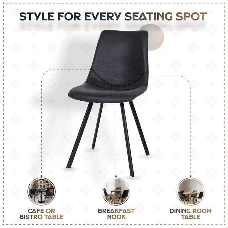 Markley Modern Ergonomic Leather Dining Chair with Black Steel Legs, Scratch-Resistant & Comfortable Kitchen Chair