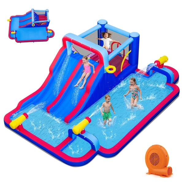 slide 2 of 11, Costway Inflatable Water Slide Park Kids Bounce House Splash Pool with - See Details Blue/Red - See Details - Kids