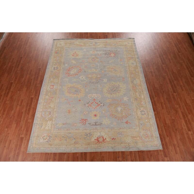 Hand Knotted Oriental 100% Wool Carpet Transitional All-Over Greys & Charcoal Oushak Area Rug - 11' 10'' X 8' 11''