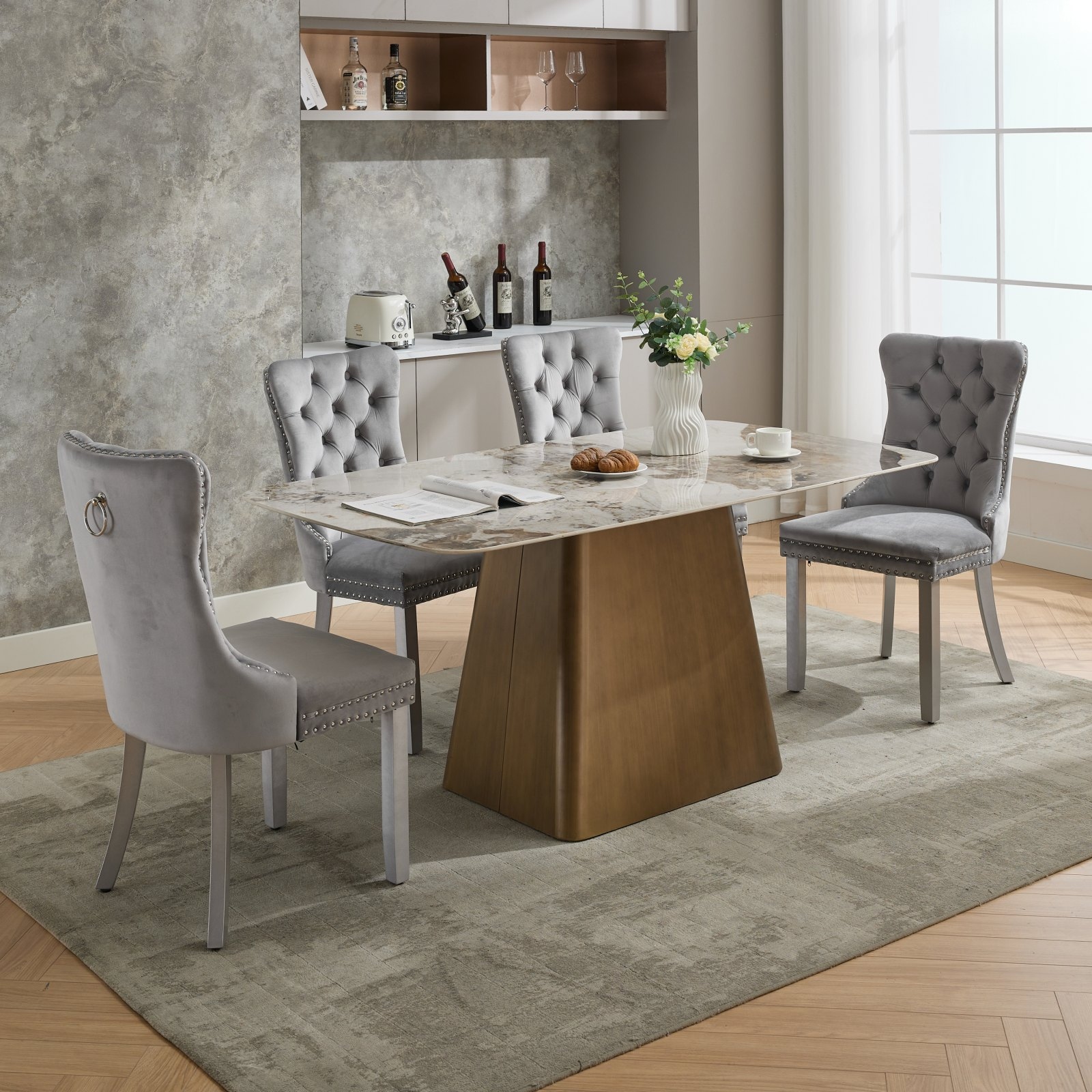 Nikki Collection Modern High-end Tufted Velvet Upholstered Dining Chair with Wood Legs Nailhead Trim 2-Pcs Set