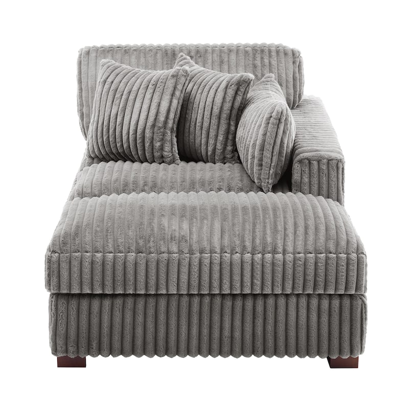 41" W Plush Corduroy Chaise Lounge with Pillows