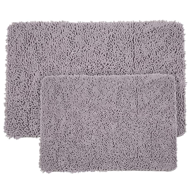Bathroom Rugs - 2-Piece Memory Foam Bathroom Set with Chenille Shag Top and Non-Slip Base by Windsor Home