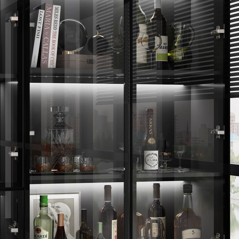 Tall Modular Display Storage Cabinet Bookcase w/Light Home Office