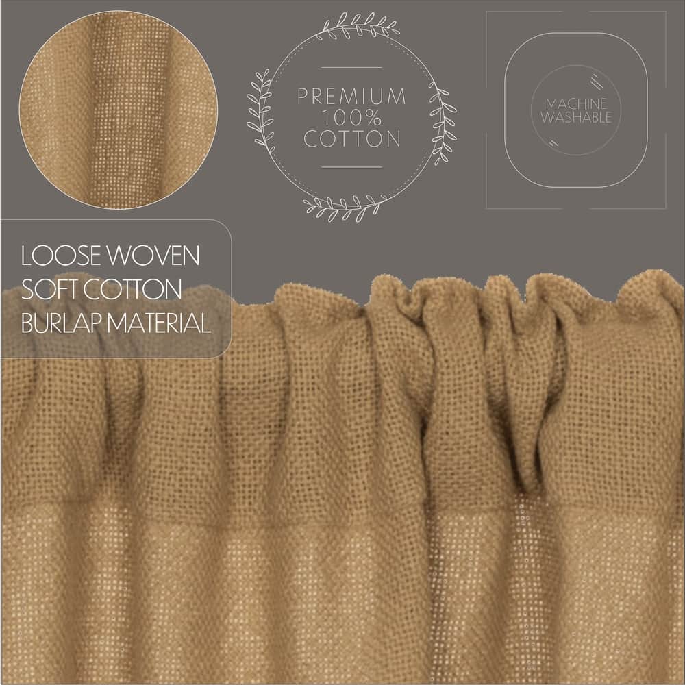 Farmhouse Curtains VHC Cotton Burlap Short Prairie Panel Pair Rod Pocket Cotton Solid Color - Prairie Panel 63x36