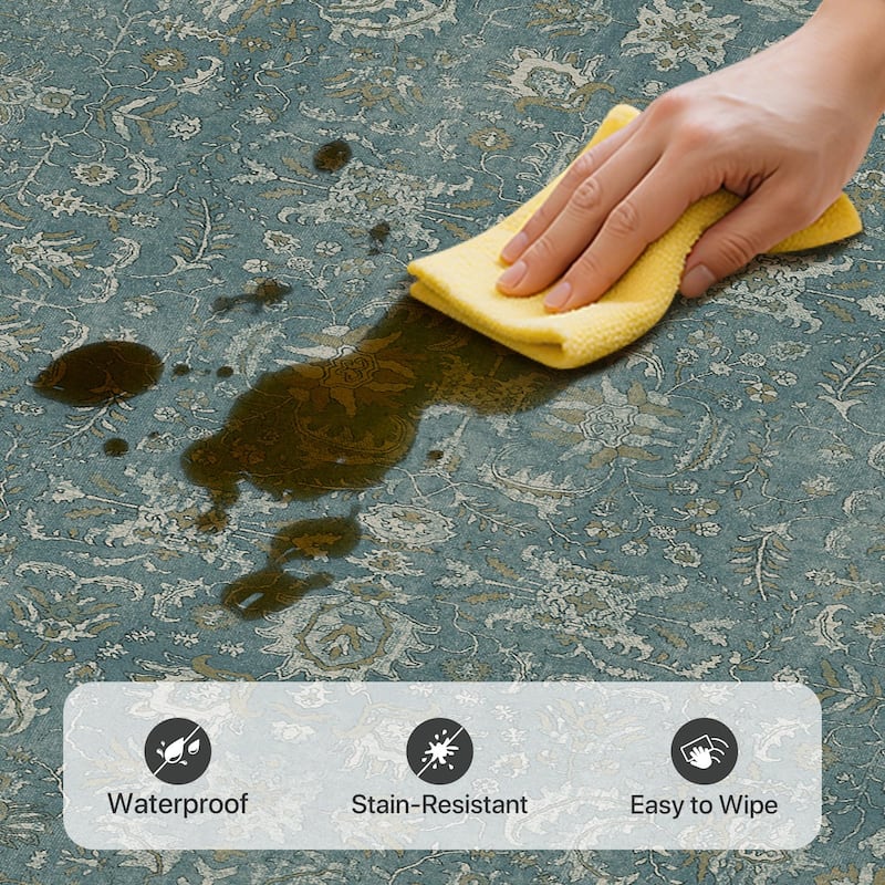 Mcow Vintage Collection Distressed Floral Low-Pile Machine-Washable Area Rug - 8' x 10'