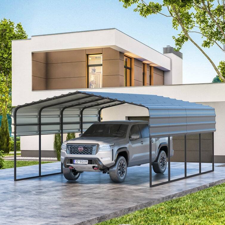 Erommy Outdoor Carport with Galvanized Steel Roof - Multi-Use Shelter, Sturdy Metal Carport for Cars, Boats, and Tractors