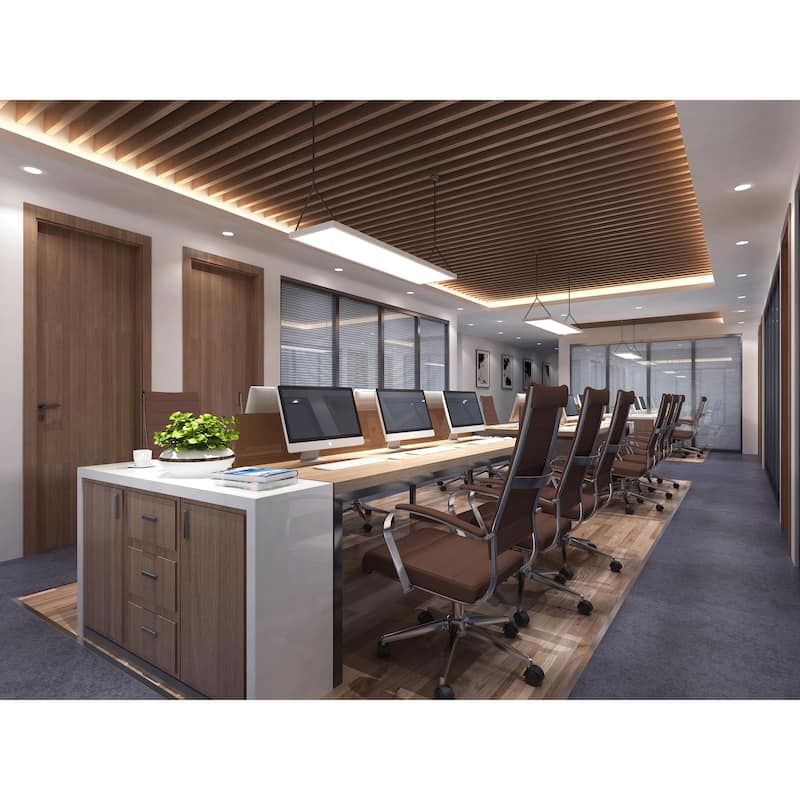 Modern Brown High Back Office Chair Ribbed PU Leather Swivel Conference Room Computer Desk Visitor Vintage Retro Boss