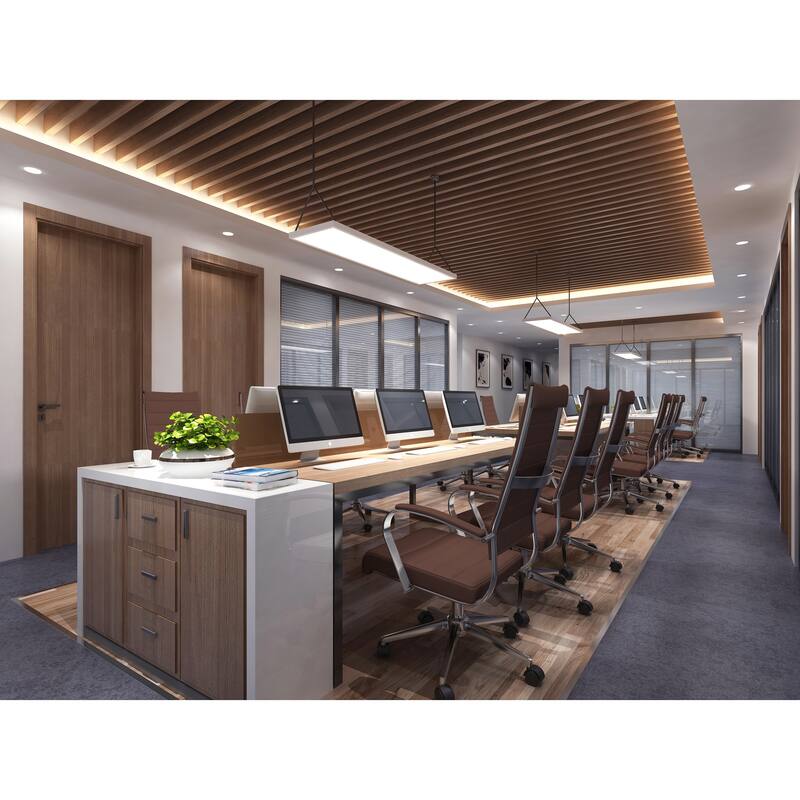 Modern High Back Office Chair Ribbed PU Leather Swivel Tilt Conference Room Computer Desk Cushion Seat Boss