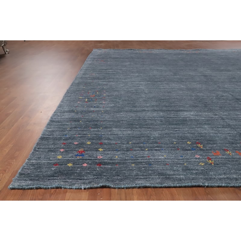 Hand Knotted Oriental 100% Wool Carpet Tribal Animal Pictorial Navy Blue & Blues Gabbeh Area Rug - 12' 4'' X 9' 0''