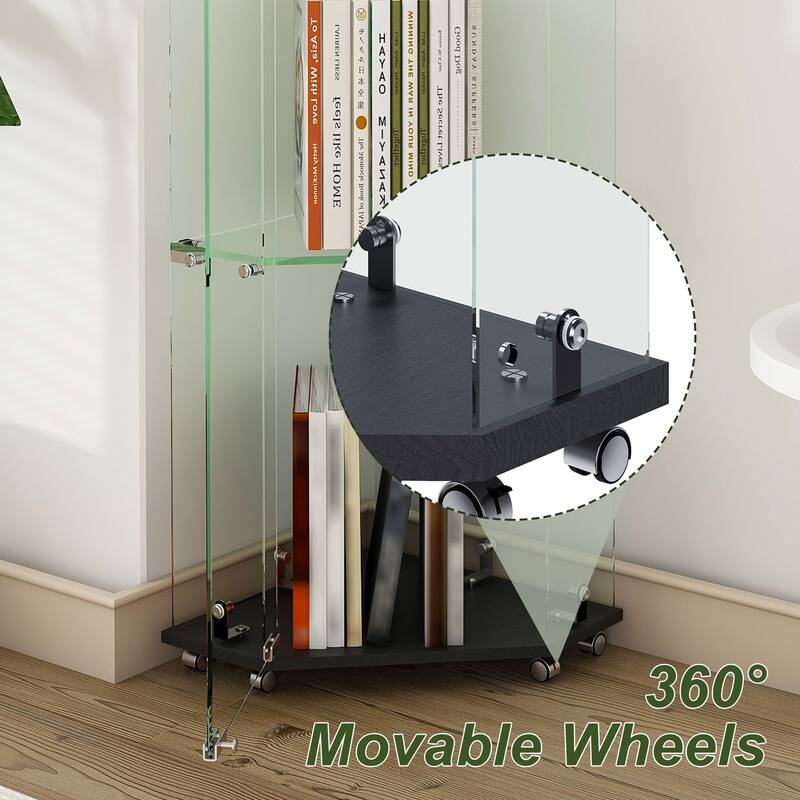 Roomfitters Glass Display Cabinet with Lighting, 4 Tier Curio Case for Collectibles, Floor Standing Showcase, Black