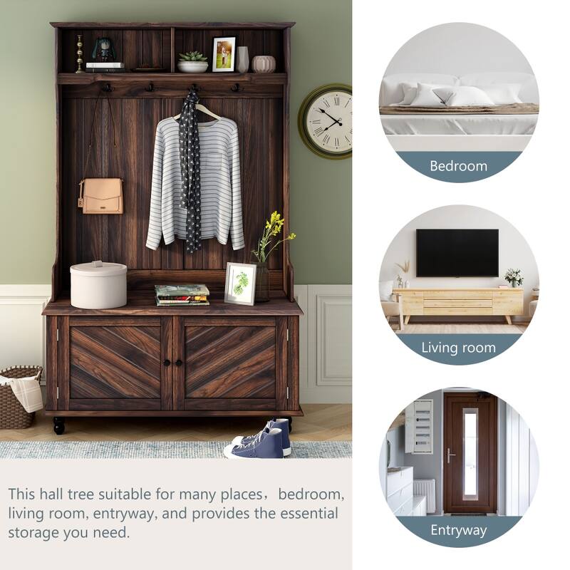 40'' Entryway Bench 3-in-1 Design with 4 Hooks, Coat Hanger and Storage Bench