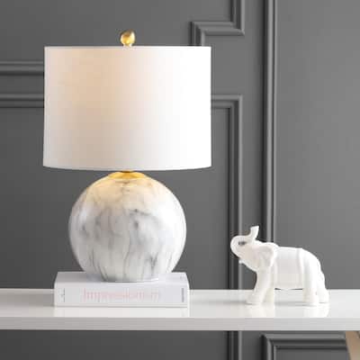 Mia 21.5" Faux Marble Resin LED Table Lamp, White/Brass Gold by JONATHAN Y
