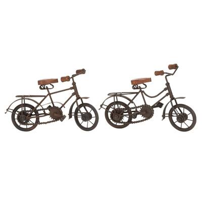 Metal Bike Decorative Sculpture with Wood Accents - Set of 2 Black - Roche River Decor