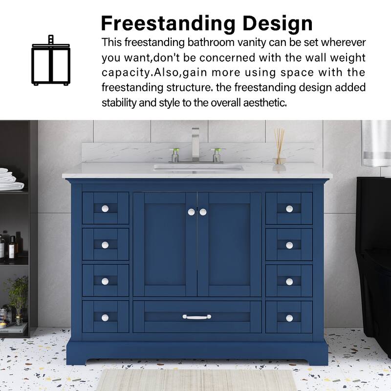 48 inch Plywood Single Sink Freestanding Bath Vanity with White Marble Top - 48" x 22"