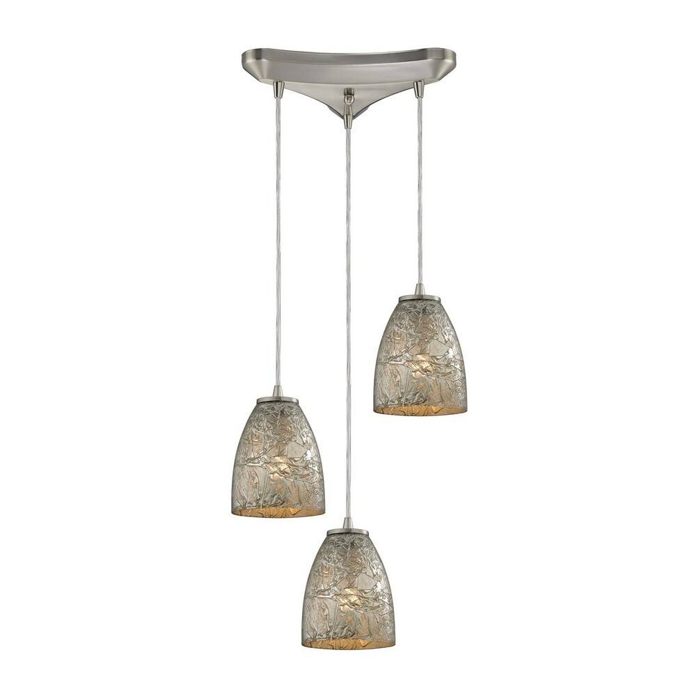Frazer Street - Three Light Triangular Pendant SLVR: Silver Satin Nickel Finish with Silver Glass