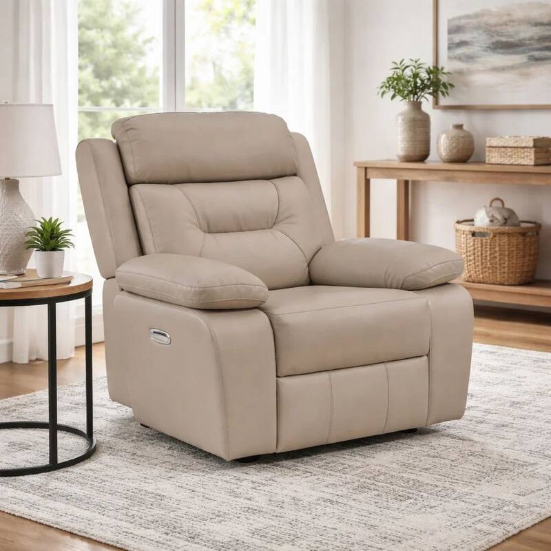 Conia Power Reclining Chair, Soft Latte Beige Leather, USB Charger