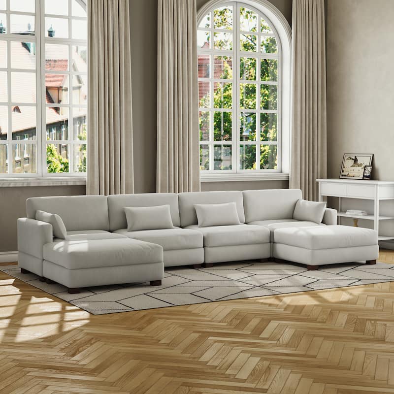 Corduroy Modular Sectional Sofa Couch With Chaise Ottoman