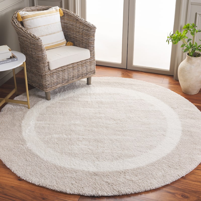 SAFAVIEH Tahoe Berrak Shag Modern 1.2-inch Thick Rug - 6'7" Round - Beige/Ivory