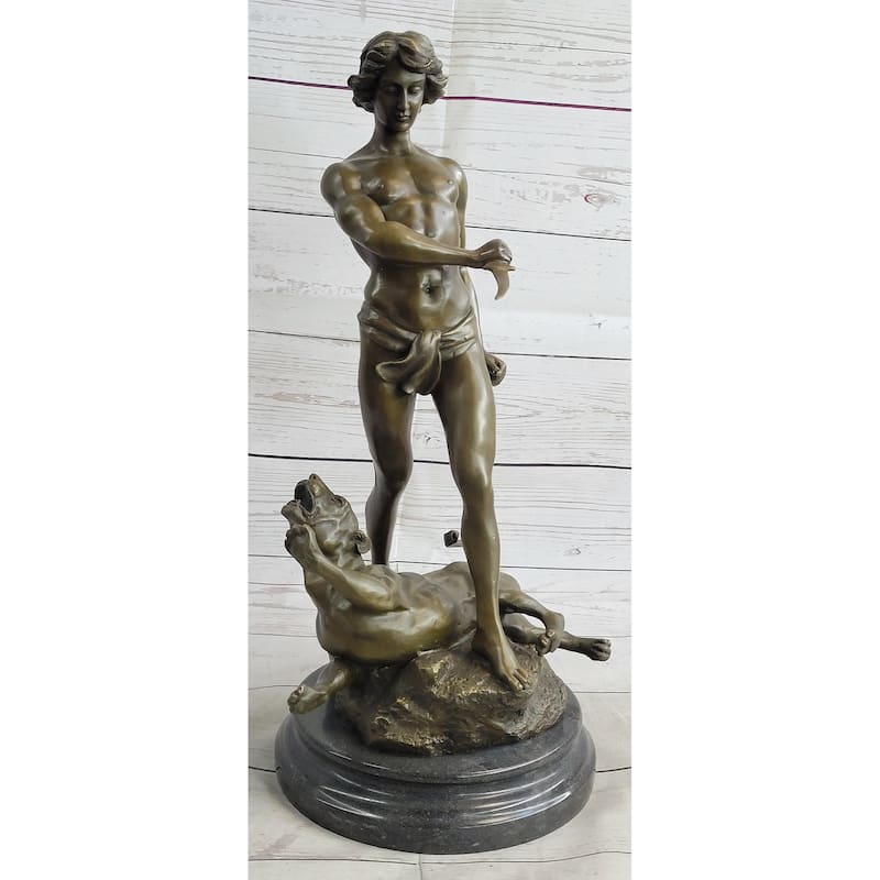 Loys Potet Imitative Lion Slayer Bronze Metal Sculpture Statue Handmade Art Deco Figure
