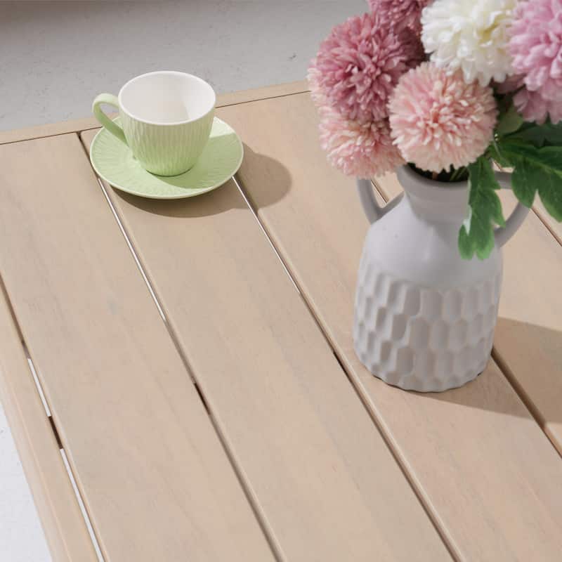 Outdoor 4-Piece Conversation Set Solid Eucalyptus Wood L-Shaped Sectional Sofa with Coffee Table