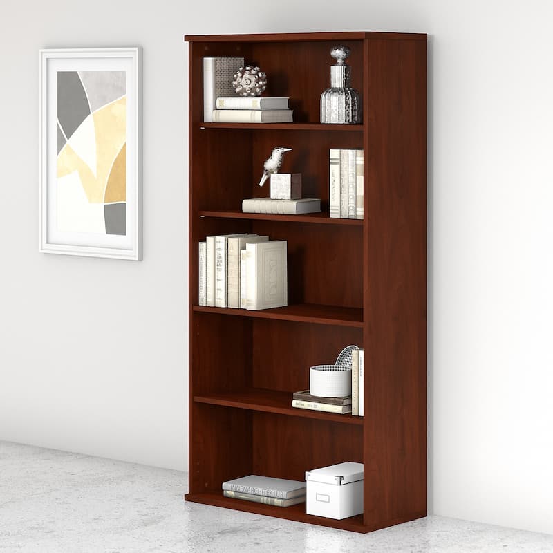 Studio C Tall 5 Shelf Bookcase Bookshelf Organizer by Bush Furniture - Mahogany Finish